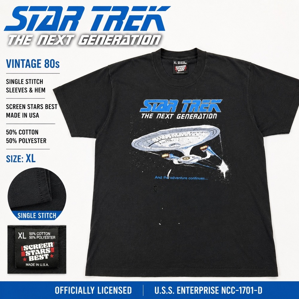 VTG 1987 Star Trek TNG Single Stitch USA Shirt XL Screen Stars Black‎